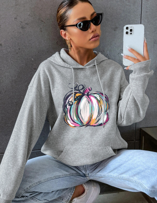 Artistic, Casual Long Sleeve Hoodie with Pumpkin Print | It's Fall Y'all