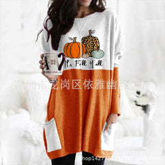 Adorable COZY Pumpkin Halloween Long Sleeve Pocket Dress