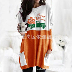Adorable COZY Pumpkin Halloween Long Sleeve Pocket Dress