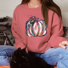 Artistic, Casual Long Sleeve Hoodie with Pumpkin Print | It's Fall Y'all