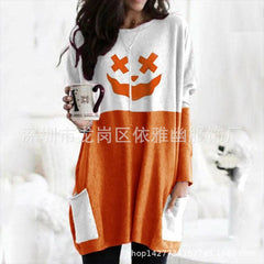 Adorable COZY Pumpkin Halloween Long Sleeve Pocket Dress