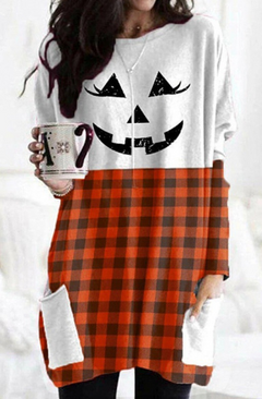 Adorable COZY Pumpkin Halloween Long Sleeve Pocket Dress