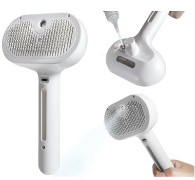 2-in-1 Pet Steam Spray Grooming Brush – Self-Cleaning Deshedding Brush for Dogs & Cats
