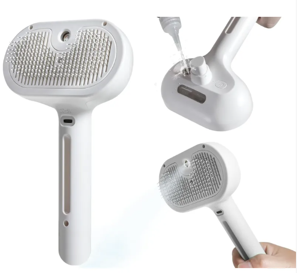 2-in-1 Pet Steam Spray Grooming Brush – Self-Cleaning Deshedding Brush for Dogs & Cats